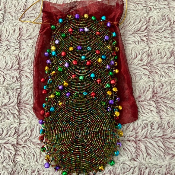 Pier 1 Imports Beaded Jingle Bell Beverage Coasters - Picture 2 of 4